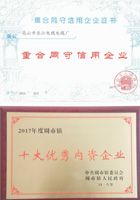 重合同守信用企業(yè)證書與十大優(yōu)秀內資企業(yè)證書